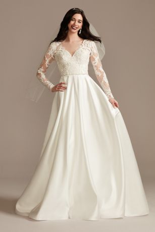  As Is Long Sleeve Satin Applique Wedding Dress